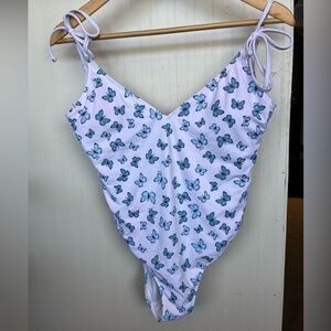 PINK Victoria’s Secret white with blue butterflies one piece swimsuit